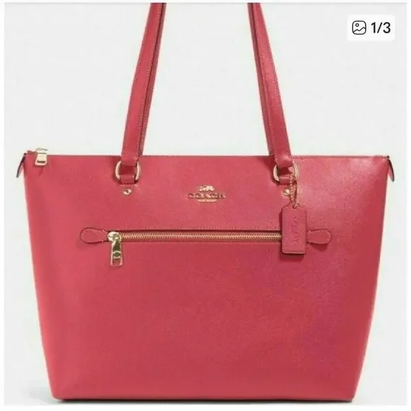 Coach Gallery Tote Pink Crossgrain Leather Shoulder Bag Double Handles Zip Top